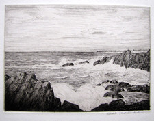 Robert Hogg Nisbet Vintage Original Etching - East Coast Rocks and Surf