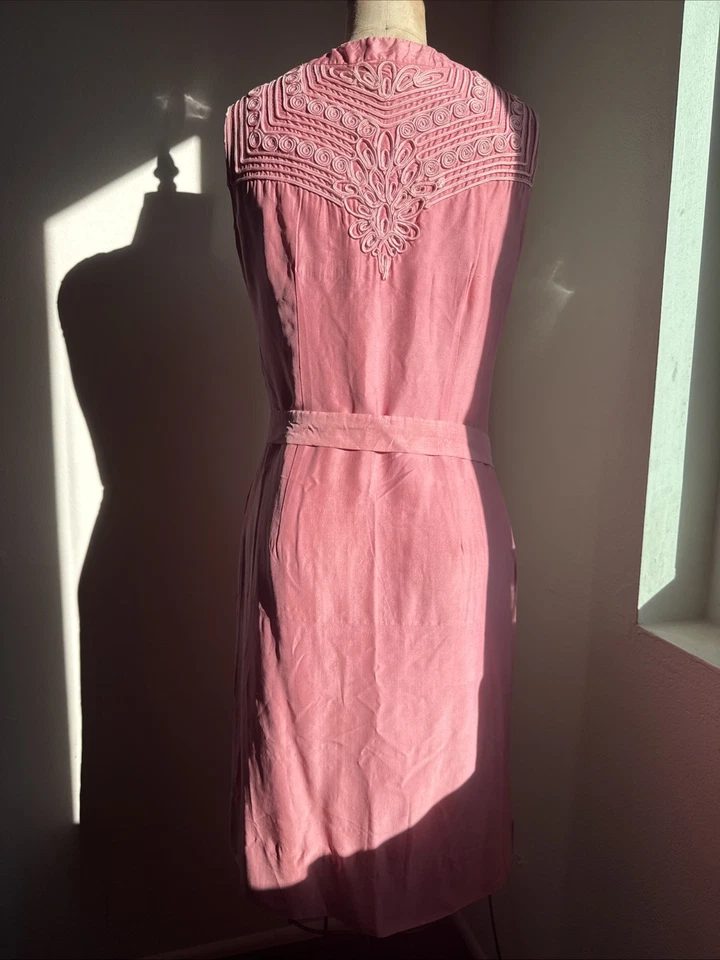 VTG 1960s Malcolm Starr Ltd Dress Pink Silk Rayon Soutache Embroidery Size 10 - Image 4 of 4