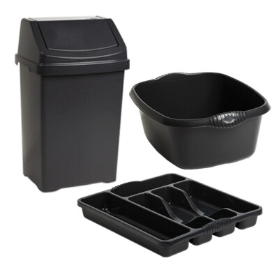 50L Küchenschwingeimer + 39 cm rechteckige Schüssel + kleiner Besteckkasten - DUNKELGRAU