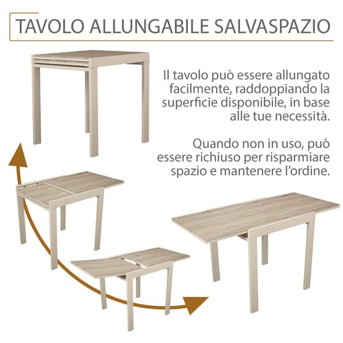 Tavolo Bar Cucina 70x70 Allungabile Mod. SANREMO Rovere Beige Cucina Tavolino - Foto 5 di 19