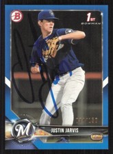 JUSTIN JARVIS Autograph 2017 Bowman Blue Border card auto MILWAUKEE BREWERS