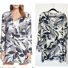 La Blanca Size Large Women's Moment of Zen Printed Tunic Dress Swim Cover-Up NWT