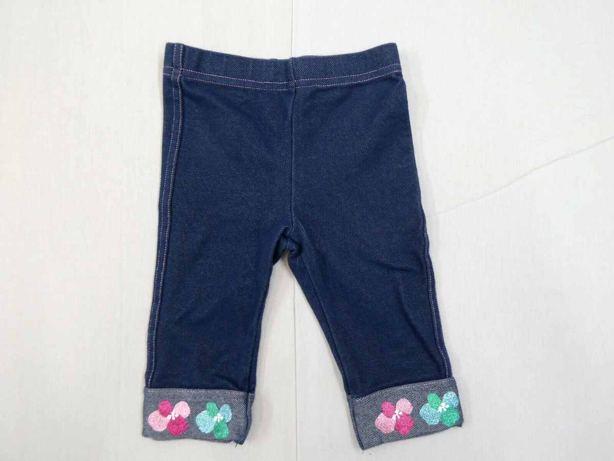 Toddler Girls Jeggings Solid Stretch Glitter Flowers Accent Size