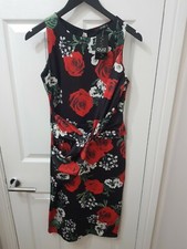 Quiz Rose Floral Print Sleeveless Knot Front Midi Bodycon Dress Black UK 12