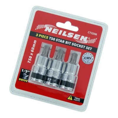 3pc T50 TORX BIT SET 1/2'' Drive TRX 1/2'' Socket 3206