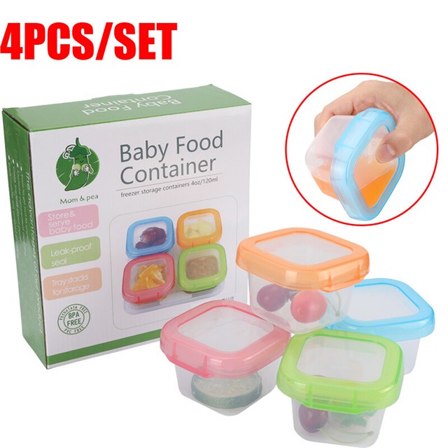 4x Baby Food Storage Containers Snack for Kids W/ Leakproof Lids MicrowaveSafe eBay