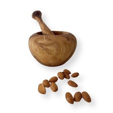 M02 Mortaio E Pestello In Legno Di Ulivo Artigianale Rotondo ø 13 cm Regalo