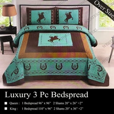 Western Star Cowboy Horse Horseshoe Quilt Bedspread Comforter Shams 3 Pcs Set