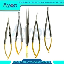 TC 5 Castroviejo Micro Scissors Needle Holder STR+ CVD Forceps Dental EYE-GERMAN
