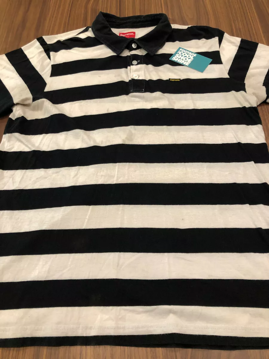 SUPREME STRIPED SMALL BOX LOGO SHORT SLEEVE POLO SHIRT BLACK WHITE LARGE L