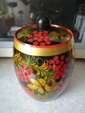 alte antike Holzdose mit Deckel  Russland Lackmalerei - Hand bemalt