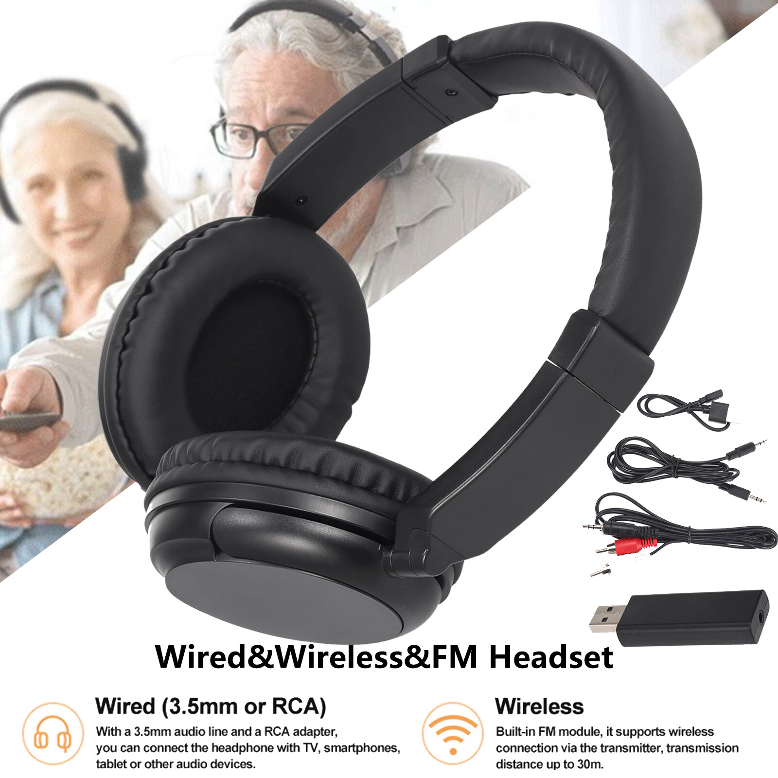 Wireless Earphone Headphones for PC Laptop TV Audio FM Radio 3.5mm Headset Y5D6