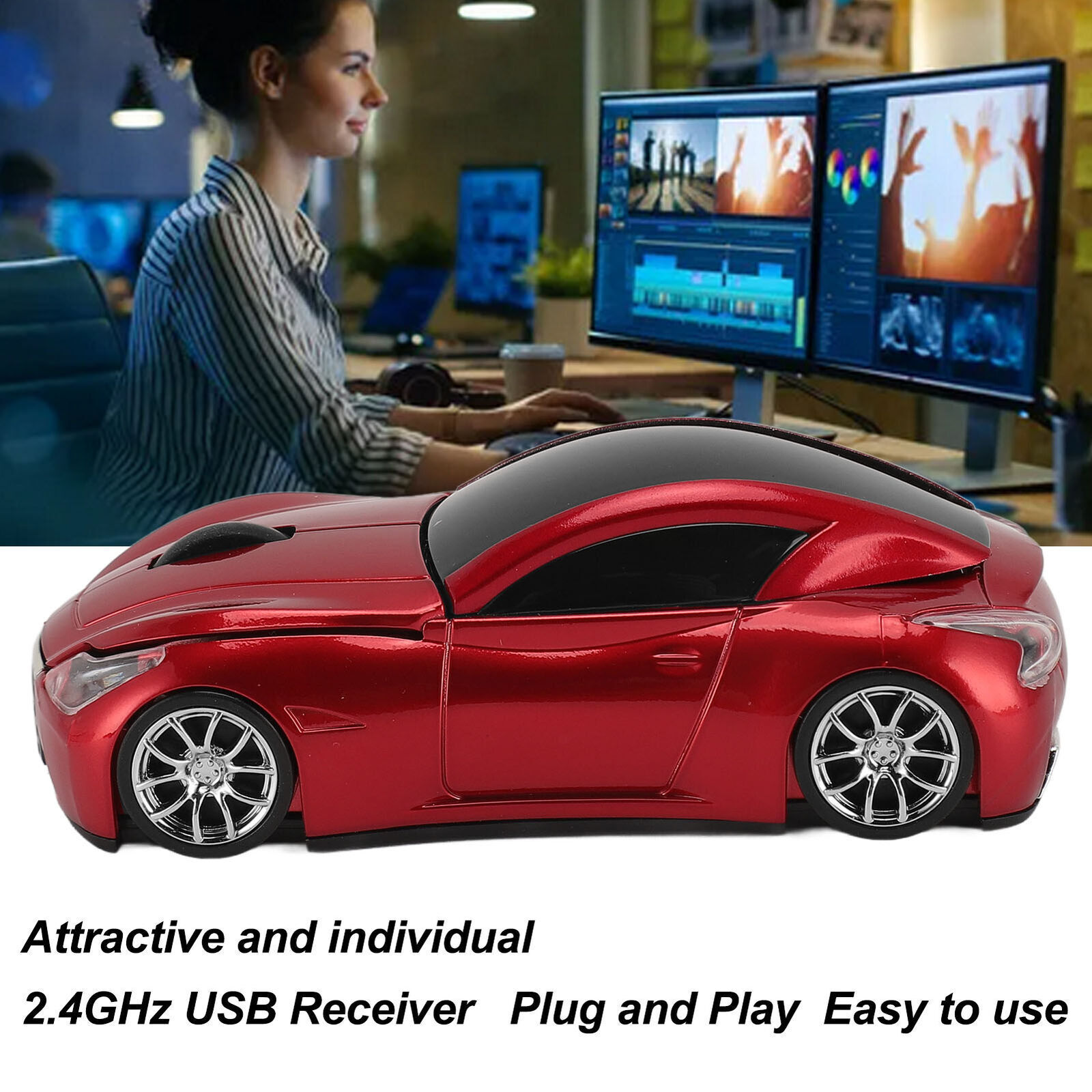 Sleek Sport Car Wireless Mouse 1600 DPI 2.4GHz USB Optical Gaming Mouse