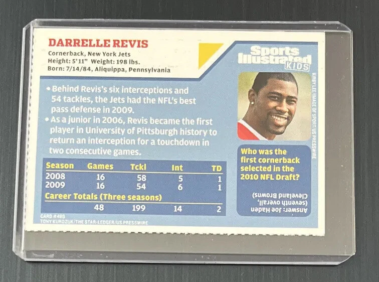 Darrelle Revis 2010 Sports Illustrated For Kids Card Si - New York Jets NFL #480 - Image 2 of 2