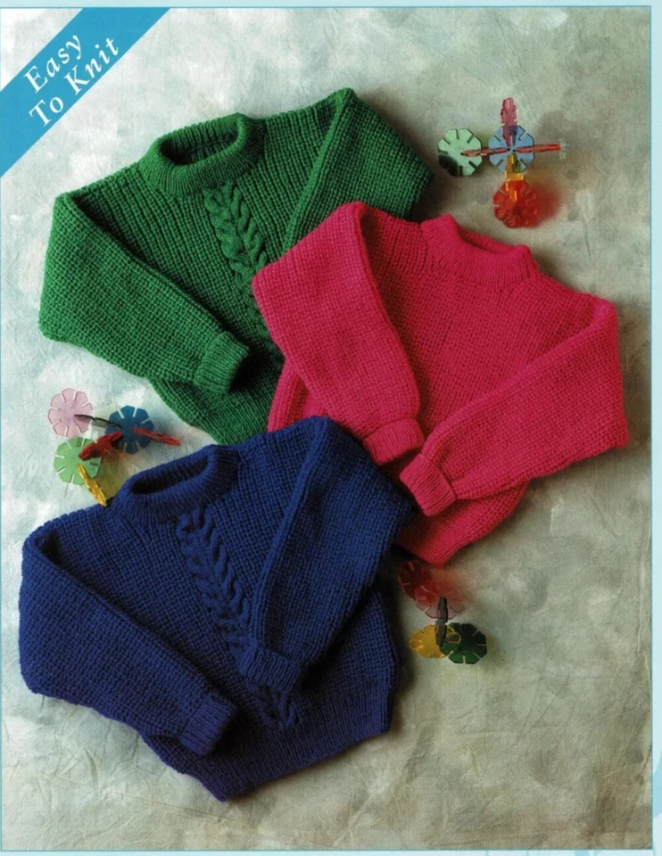 childrens boys girls easy knit sweaters dk knitting pattern COPY a81