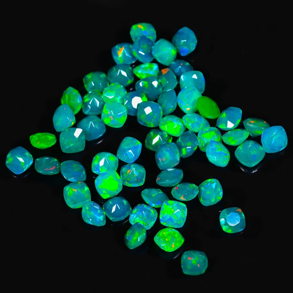 Natural Green Ethiopian Opal 8 CT Faceted Square Lot Loose Gemstone 4X2 MM - Image 3 of 3
