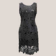JAPNA Black Crochet Flower Dress | Lined Floral Lace Dress | Large