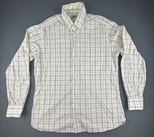 Gitman Bros Shirt Mens Large White Tan Grid Plaid Made in USA (D)