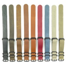 StrapsCo Leather Mens Military Watch Band Strap Heavy Duty Black Rings