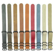 StrapsCo Leather Mens Military Watch Band Strap Heavy Duty Black Rings