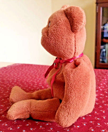 Vintage Ty Beanie Babies 1993 Teddy Bear w/PVC Pellets Cranberry Ribbon - Picture 3 of 10