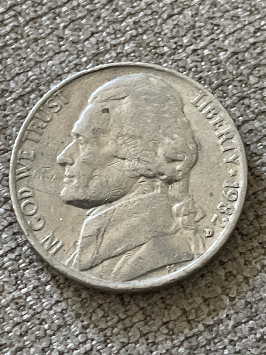 【未使用】FS-STD True MachineHead Aged Nickel 1982 D Jefferson Nickel Error Filled “D” RPM DDO Actual Coin