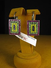 MARIANA JEWELRY EARRINGS GEOMETRIC SWAROVSKI CRYSTALS GREEN PINK Gift Christmas