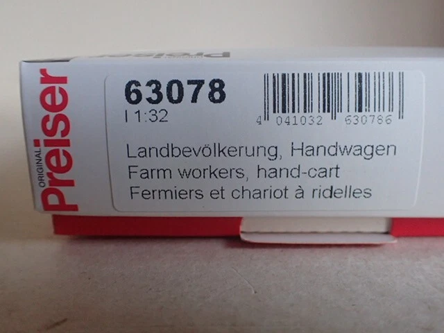 Preiser Landbevölkerung 3 Figuren mit Handwagen 63078 Spur 1 OVP 1:32 - Bild 2 von 2