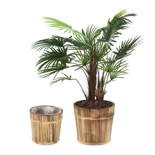 Vaso in legno da esterno Fioriere rotonde Contenitori per piante 2 pz. - Foto 1 di 8