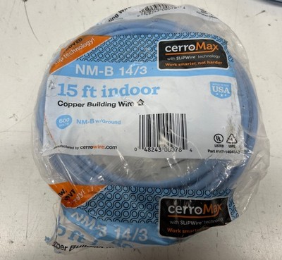 Cerrowire 15 ft. 14/3 Light Blue Solid CerroMax SLiPWire Copper NM-B Wire