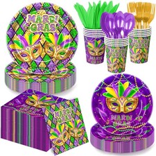 Mardi Gras Decorations Plates Napkins Cups Cutlery Party Supplies Serve 20
