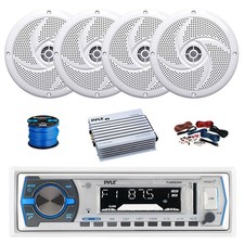 Pyle BT Marine MP3 Receiver, Amp w/Kit, 4X 5.25" 180W White Speakers,Wire