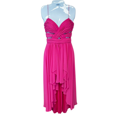Vintage Cache Y2K Hot Pink Hi-Lo Formal Prom Dress Ruched Cut Out Bodice Sz 4 - Picture 1 of 9