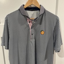 Greyson Polo Shirt Mens M Blue All Over Geometric Golf Performance Stretch Wolf