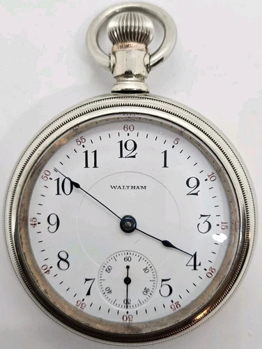 Antique Working WALTHAM 1883 Nickel Silver 17J Victorian Gents Pocket Watch 18s