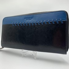 Good Condition Coach COACH Long Wallet Black x Blue Sports Calf Leather