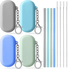 Silicone Straws Reusable with Case,Drinking Straw Set Portable Travel Straws for