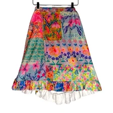 Natural Life Floral Patchwork Print S/M Ruffle Hem Towel Wrap Multicolor