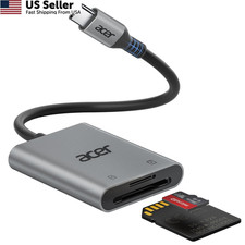 Acer SD Card Reader USB C, Dual Slots Type C to Memory Grey