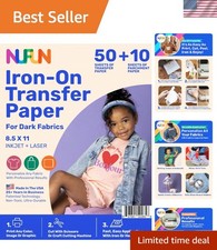Printable Iron-on Heat Transfer Paper for T Shirts, Dark Fabrics, 50 Sheets 8...
