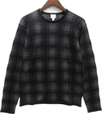 Armani Collezioni Jacquard Check Waffle Knit Sweater Black Wool Rayon Men's L