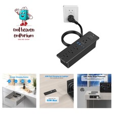 65W USB C Recessed Power Strip, Flush Mount Recessed Outlet  Hidden Furnitur...