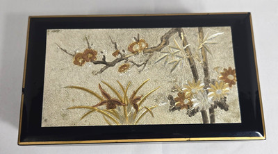 Chokin Musical Jewelry Box Black Lacquer Japan Vintage Art of Chokin