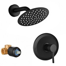 Shower Faucet Set, 6 Inch Round Rainfall Black Shower Head