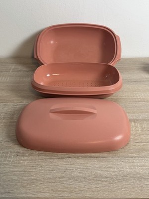 TUPPERWARE Microwave Food Steamer 6 Cup Dusty Rose Pink 3-Piece 1273-6 Vintage