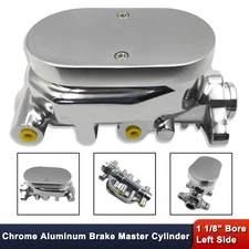 Chrome Aluminum Brake Master Cylinder Smooth Top 1 1/8" 2 Ports for Street Rod