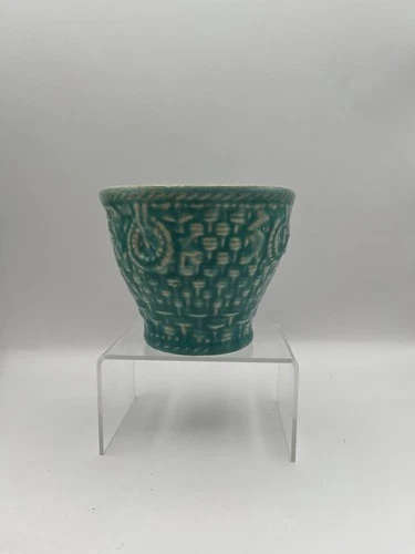 McCoy Pottery Planter Basket Weave Aqua Vintage Pot