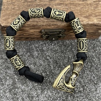 Slavic Perun Axe Paracord Bracelet for Men Handmade Braided Rope Viking Runes
