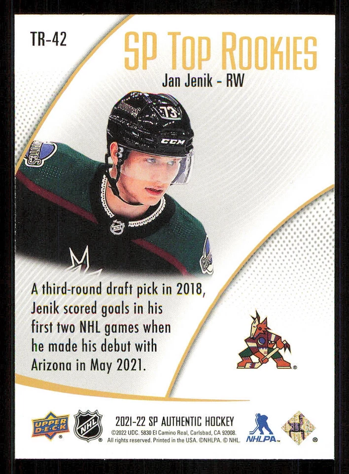 2021-22 SP Authentic Top Rookies #TR42 Jan Jenik - Image 2 of 2