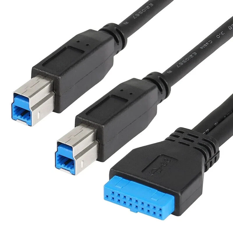 USB 3.0 19 Pin Female to Dual USB Type B Male Printer Splitter Cable 50cm - Image 2 of 4